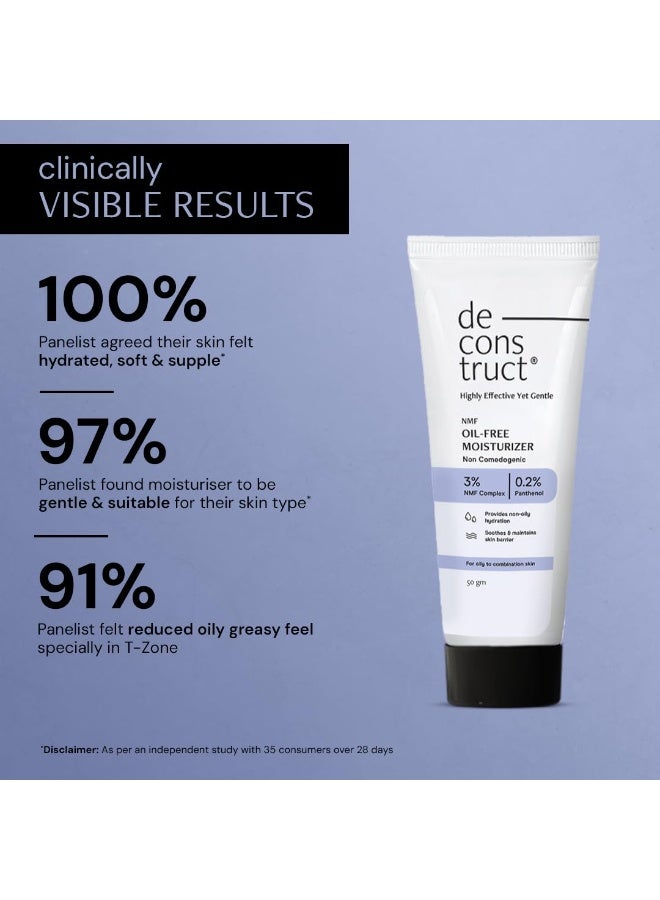 Deconstruct Oil-Free Moisturizer | Non Sticky, Lightweight, Non-Comedogenic & Fast-Absorbing | Tested for 72H Hydration | For Oily, Acne-Prone & Sensitive Skin | 50gm (Pack of 2) - Image 3